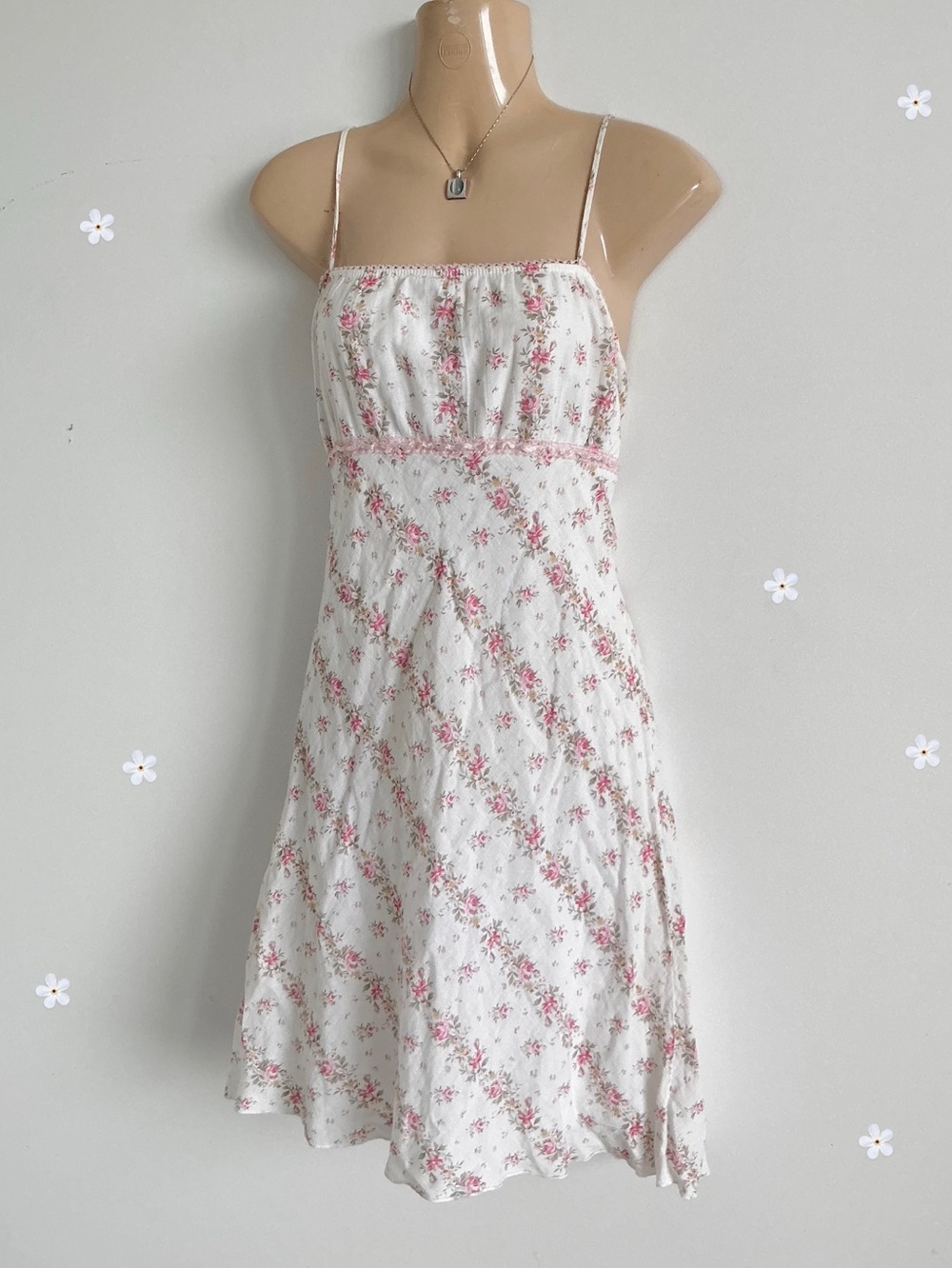 Vintage y2k dainty pink floral empire waist dress